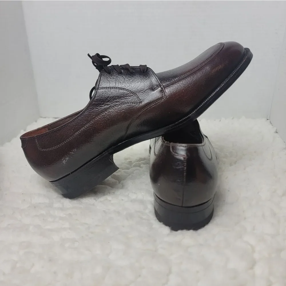 Vtg 80's Florsheim Mens Derby Shoes Size 7.5  Burgundy Leather Apron Toe 730314